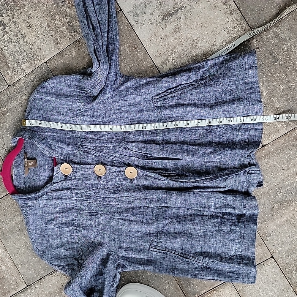💯 Linen Chambray Sz M Pintucks on Front, Back & Sleeves No Flaws - Picture 10 of 10
